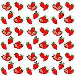 Seamless pattern with isolated hand drawn red strawberry. Vector Illustrarion with berries and strawberry slices on white background.