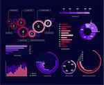 Infographic template with gears, diagrams, charts and pies. Intelligent technology hud vector interface. Colorful business elements for documents, reports, presentations and infographic.