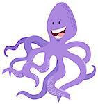 Cartoon Illustration of Happy Octopus Sea Animal Character