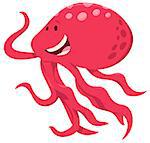 Cartoon Illustration of Cute Octopus Sea Animal Character