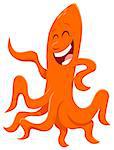 Cartoon Illustration of Funny Octopus Sea Animal Character