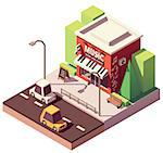 Vector isometric musical instrument store with signboard and awning