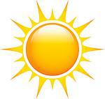 Sun glossy and bright shining with sharp rays. Graphic icon. Vector illustration