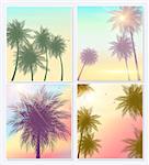 Summer Time Natural Palm Banners or posters, flyer template. Background set with palms, leaves, sea, clouds, sky, beach colors. Vector Illustration EPS10