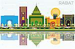 Rabat Morocco Skyline with Color Buildings, Blue Sky and Reflections. Vector Illustration. Business Travel and Tourism Concept with Historic Architecture. Rabat Cityscape with Landmarks.