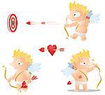 Valentine cartoon cupid baby character actions, vector illustration, isolated, over white