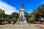 Magellan Monument, Plaza de Armas (Plaza Munoz Gamero), sunny day, Punta Arenas, Chile, South America