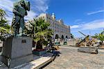 Port, statue, anchor and port building, Montevideo, Uruguay, South America