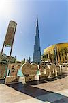Burj Khalifa and I Love Dubai sign by the Lake, Downtown, Dubai, United Arab Emirates, Middle East