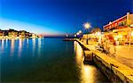 Lighthouse at Venetian port at night, Chania, Crete, Greek Islands, Greece, Europe