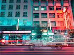 Neon lights at night on Granville Street, Vancouver, British Columbia, Canada, North America