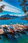 View of canoe boat dock in How Sound at Furry Creek off The Sea to Sky Highway near Squamish, British Columbia, Canada, North America