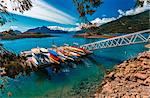 View of canoe boat dock in How Sound at Furry Creek off The Sea to Sky Highway near Squamish, British Columbia, Canada, North America