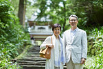 Japanese senior couple having fun at traditional inn