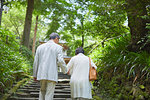 Japanese senior couple having fun at traditional inn