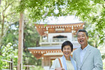 Japanese senior couple having fun at traditional inn