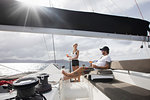Man and woman sailing, British Virgin Islands