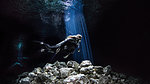 Freediver cavern diving, Tulum, Quintana Roo, Mexico