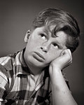 1950s 1960s PENSIVE TEEN BOY YOUNG MAN HEAD RESTING ON HAND PONDERING THINKING ABOUT FUTURE EDUCATION AND OCCUPATION THEREAFTER