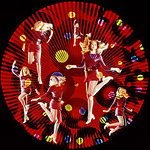 1960s 1970s MULTIPLE EXPOSURE YOUNG WOMAN DANCING LOOKING AT CAMERA WITH CIRCULAR GRAPHIC EFFECTS DISCO CLUB LIGHTSHOW