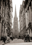 1910s 1915 TRINITY CHURCH ANONYMOUS BUSINESSMEN PEDESTRIANS HORSE AND CARRIAGE WALL STREET NEW YORK CITY USA