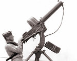 1940s MAN MARINE SOLDIER FIRING BROWNING 50 CALIBER M2 WATER COOLED ANTIAIRCRAFT PEDESTAL MOUNTED MACHINE GUN DURING WORLD WAR 2