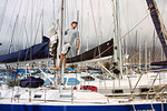 Man on sailboat, Cape Town, Western Cape, South Africa