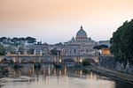 View of the Tiber (Tevere) River, Saint Angelo bridge and the dome of St. Peter's, Rome, Lazio, Italy, Europe