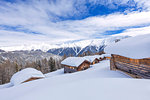 Typical alpine huts, Wiesner Alp, Davos Wiesen, Albula Valley, District of Prattigau/Davos, Canton of Graubunden, Switzerland, Europe