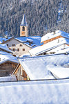 Village of Latsch after a snowfall, Bergun, Albula Valley, District of Prattigau/Davos, Canton of Graubunden, Switzerland, Europe