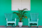 Green chairs on veranda, UNESCO World Heritage Site, Vinales, Pinar del Rio, Cuba, West Indies, Caribbean, Central America