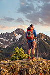 Hiker on mountain peak, Mount Sneffels, Ouray, Colorado, USA