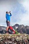 Hiker taking break, Mount Sneffels, Ouray, Colorado, USA