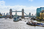 Tower Bridge with HMS Belfast in the foreground, River Thames, London, England, United Kingdom, Europe