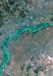 Color satellite image of Bamako, capital city of Mali. The city is situated on the Niger River floodplain. Image collected on April 19, 2017 by Sentinel-2 satellites.
