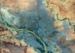 Color satellite image of Niamey, capital city of Niger. The Niger River flows through the city. Image collected on May 14, 2017 by Sentinel-2 satellites.