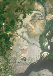 Color satellite image of Brazzaville, capital city of Republic of the Congo. The city is on the north side of the Congo River. Image collected on July 12, 2017 by Sentinel-2 satellites.