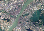 Color satellite image of Wuhan, China. The Yangtze river runs through the city. Image collected on April 15, 2017 by Sentinel-2 satellites.