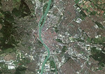 Color satellite image of Budapest, capital city of Hungary. The Danube River flows through the city. Image collected on October 02, 2017 by Sentinel-2 satellites.