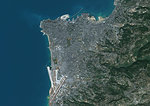 Color satellite image of Beirut, capital city of Lebanon, with Beirut-Rafic Hariri International Airport in the south. Image collected on October 18, 2017 by Sentinel-2 satellites.