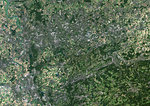 Color satellite image of Dusseldorf to Dortmund, Germany, showing the Ruhr region. The Rhine flows through the Rhineland at west. Image collected on September 25, 2016 by Sentinel-2 satellites.