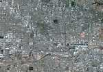 Color satellite image of Phoenix, Arizona, United States. Phoenix Sky Harbor International Airport is at center right. Image collected on March 9, 2018 by Sentinel-2 satellites.