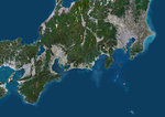 Color satellite image of Tokyo to Kobe, Japan, including Kawasaki, Yokohama, Nagoya, Kyoto and Osaka. Image collected on May 8, 2017 by Sentinel-2 satellites.