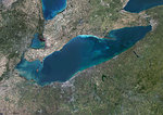 Color satellite image of Lake Erie, North America. Image collected on May 1, 2016 by Landsat 8 satellite.