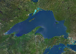 Color satellite image of Lake Superior, North America. Image collected on May 1, 2016 by Landsat 8 satellite.