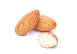Healthy almonds nuts macro on white background