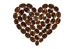 coffee beans in the form of heart on a white background