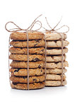 Gluten free oatmeal chocolate and caramel cookies on white background