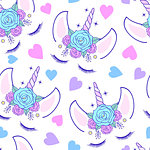 Seamless pattern with head of unicorn on white background