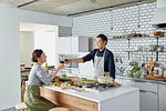 Japanese mature couple in the kitchen